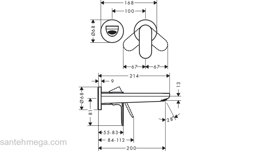 72528670 HANSGROHE  Rebris S смеситель для раковины настенный 2 отв. (внешняя часть), матовый черный. Фото