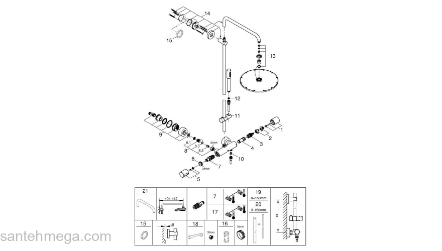 GROHE 27966000 Rainshower Душевая система с термостатом для душа с верхним душем Rainshower Cosmo 310 мм. Фото