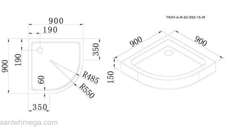 Душевой поддон акриловый CEZARES TRAY-A-R-90-550-15-W-W0. Фото