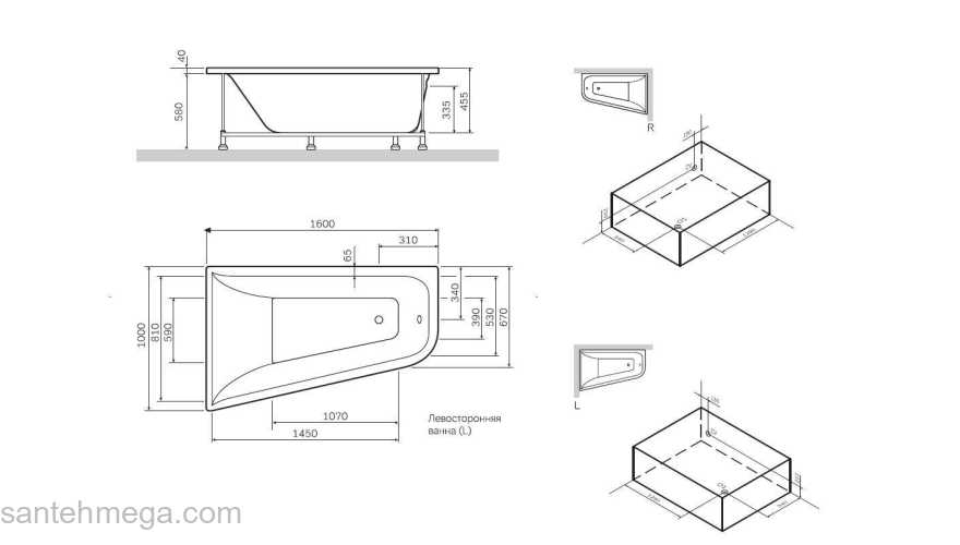 Декоративная фронтальная панель для ванны 160х100 см, правосторонняя AM.PM Spirit W72A-160R100W-P2. Фото