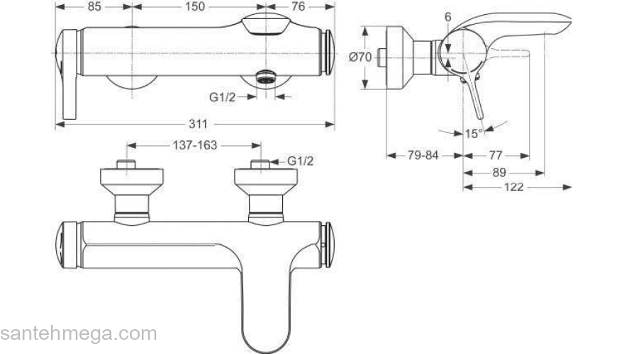 Смеситель для ванны IDEAL STANDARD Melange A4271AA. Фото