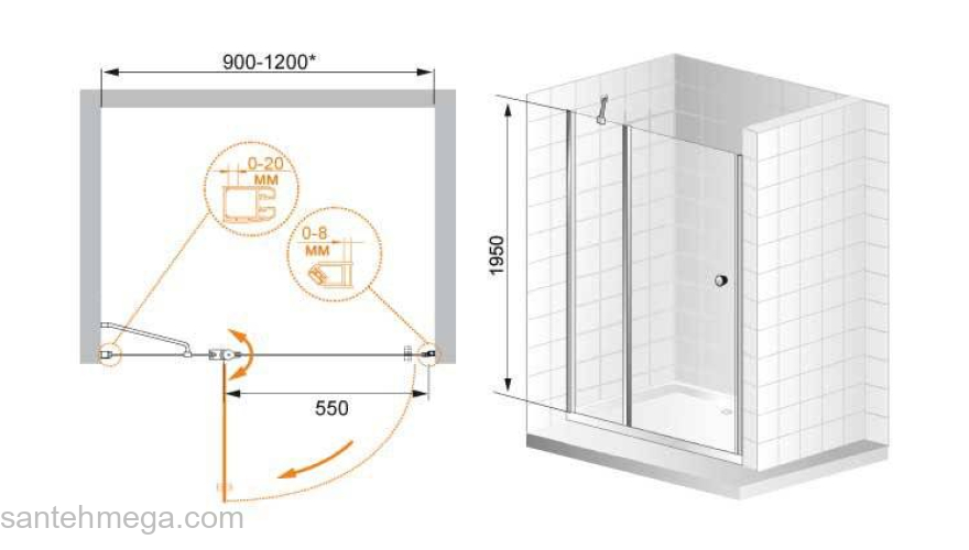 Душевая дверь CEZARES Elena ELENA-W-B-12-90-P-Cr-R. Фото