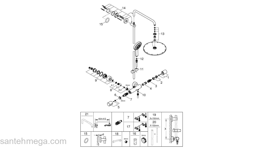 GROHE 27968000 Rainshower Душевая система с термостатом для душа с верхним душем Rainshower Cosmo 310 мм. Фото