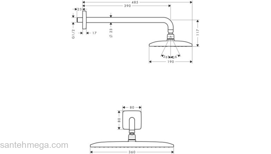 Верхний душ Hansgrohe Raindance E 360Air 1jet 27376000. Фото