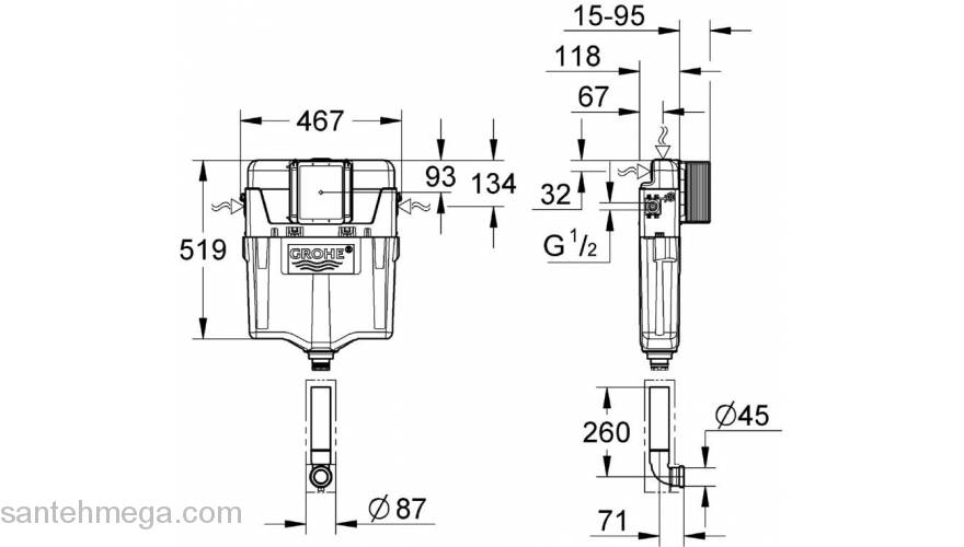 Смывной бачок скрытого монтажа GROHE GD2 38661000. Фото