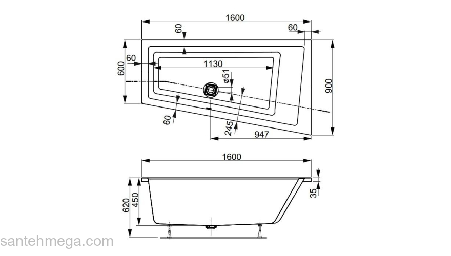 Акриловая ванна VAGNERPLAST CAVALLO OFFSET 160 Left VPBA169CAV3LX-01. Фото