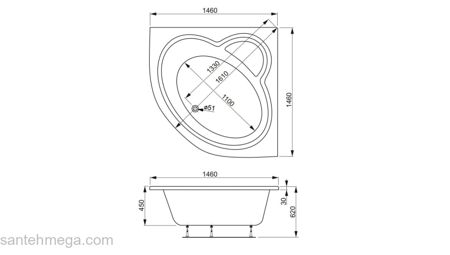 Акриловая ванна VAGNERPLAST CATALINA 146 VPBA146CTL3X-01. Фото