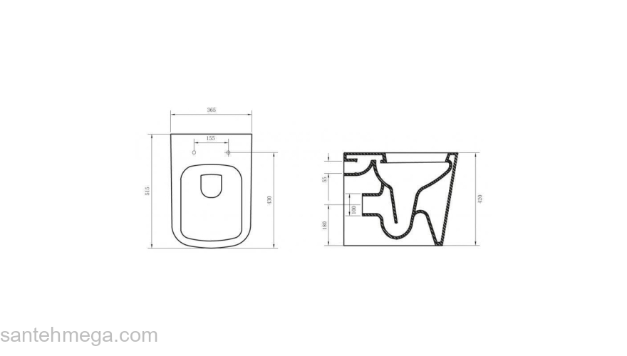 Чаша приставного унитаза безободкового BELBAGNO Albano P-trap BB120CBR. Фото