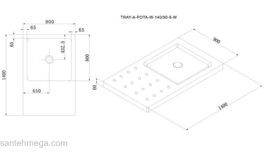 Душевой поддон акриловый CEZARES TRAY-A-PORTA-W-140/90-6-W. Фото