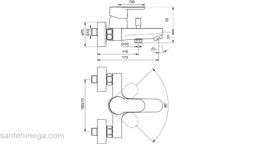 Смеситель для ванны IDEAL STANDARD Vito B0412AA. Фото