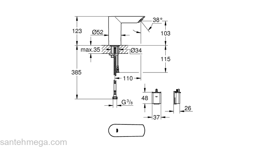 Смеситель для раковины GROHE 36452000 Bau Cosmopolitan E, хром. Фото