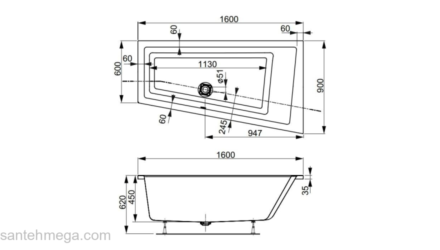 Акриловая ванна VAGNERPLAST CAVALLO OFFSET 160 Right VPBA169CAV3PX-01. Фото