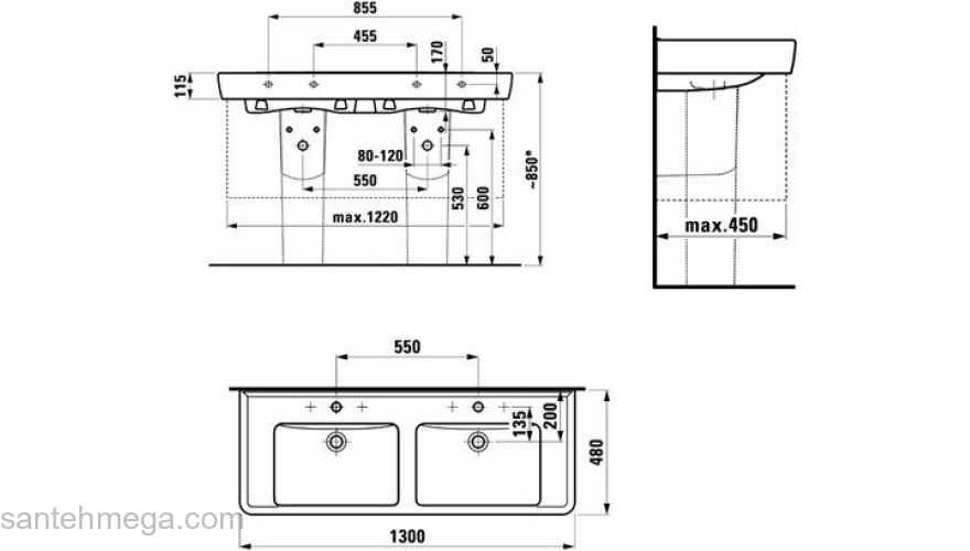 Раковина подвесная двойная LAUFEN Pro 130x48 8.1496.7.000.104.1. Фото