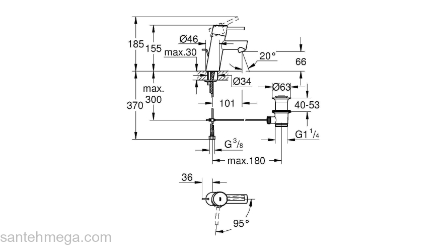 Смеситель для раковины GROHE 2338010e Concetto с донным клапаном и энергосберегающим картриджем, хром (2338010e). Фото