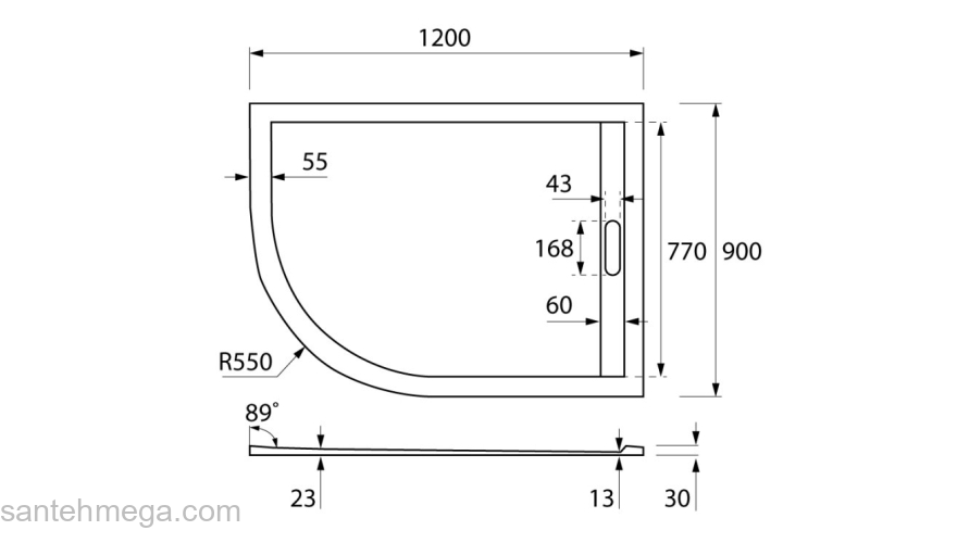 Душевой поддон из искусственного мрамора CEZARES TRAY-AS-RH-120/90-550-30-W-R. Фото