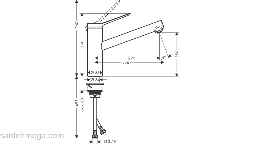 74802000 HANSGROHE  Zesis M33 150 смеситель для кухни 1jet. Фото