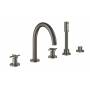 GROHE 19923AL3 Atrio New Комлект для ванны на 5 отверстий (смеситель двухвентильный, круглый излив, крестообразные ручки, ручной душ, переключатель), Графит. Фото