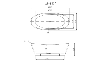 Ванна акриловая Azario EASTON 1800x820x600 мм., белая с черными внешними стенками, свободностоящая, в комплекте с сифоном и металлической рамой. Фото