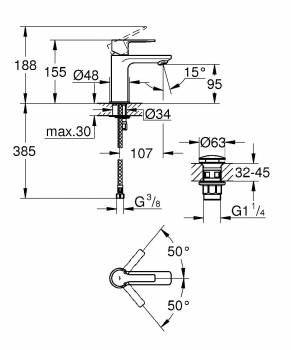 GROHE 23791DC1 Lineare New Смеситель для раковины с нажимным сливным гарнитуром, размер XS. Фото