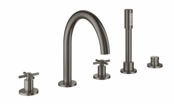 GROHE 19923AL3 Atrio New Комлект для ванны на 5 отверстий (смеситель двухвентильный, круглый излив, крестообразные ручки, ручной душ, переключатель), Графит. Фото