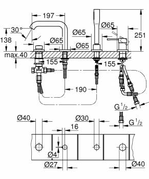 GROHE 19578GL1 Essence+ Смеситель для ванны на 4 отверстия. Фото