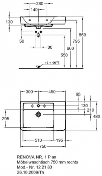 Раковина GEBERIT Renova NR.1 Plan 85x48 122185000. Фото