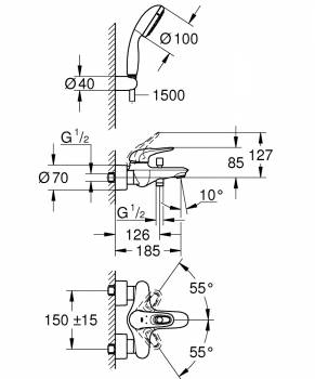 GROHE 3359230A Eurostyle 2015 Смеситель для ванны с душевым набором. Фото