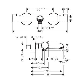 Термостат для ванны Hansgrohe Ecostat Comfort 13114140, шлифованная бронза. Фото