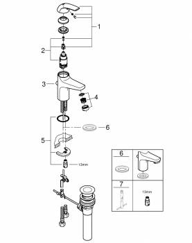 GROHE 32805000 BauCurve Смеситель однорычажный для раковины со сливным гарнитуром. Фото