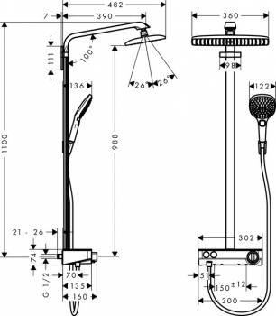 Душевая система HANSGROHE Raindance Select E 360 Showerpipe EcoSmart 27287000. Фото