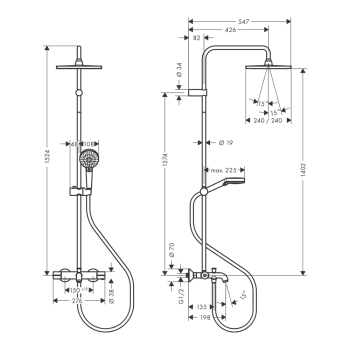 26900670 HANSGROHE  Vernis Shape Showerpipe 240 термостатическая душевая система, матовый черный. Фото