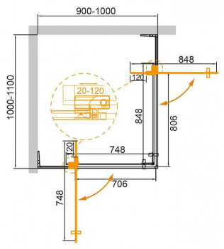 Душевой угол CEZARES Slider SLIDER-AH-2-90/100-100/110-GRIGIO-Cr. Фото