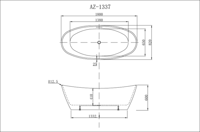 Ванна акриловая Azario EASTON 1800x820x600 мм., белая с черными внешними стенками, свободностоящая, в комплекте с сифоном и металлической рамой. Фото