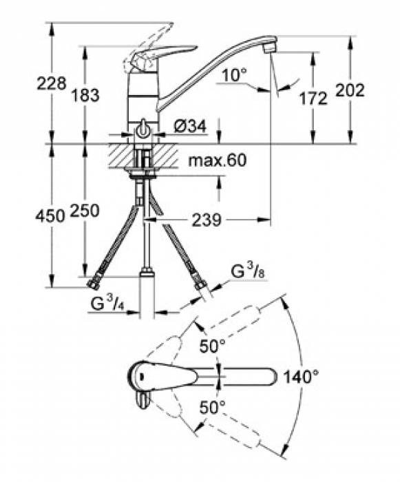 Смеситель для мойки GROHE Eurodisc 33312001. Фото