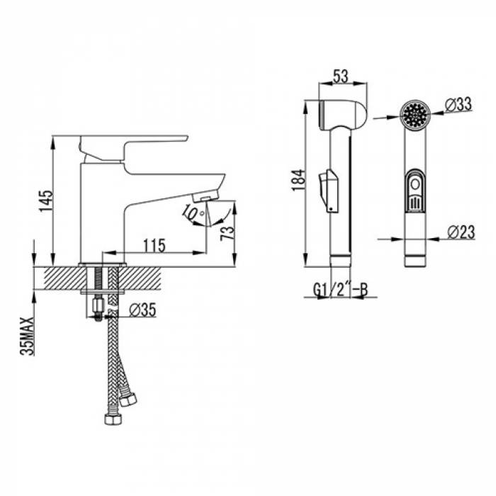 Смеситель для раковины с гигиеническим душем RAVAK BM X070076. Фото