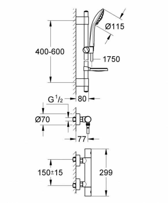 Смеситель термостатический для душа GROHE Grohtherm 1000 Cosmopolitan 34286002. Фото