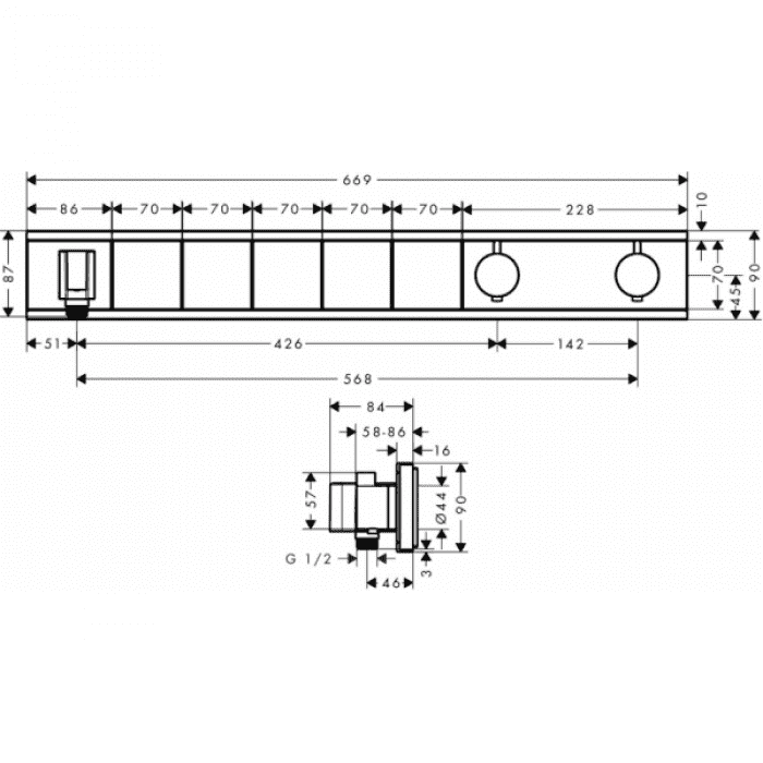 Панель для ванны HANSGROHE RainSelect с 5 кнопками 15358000. Фото