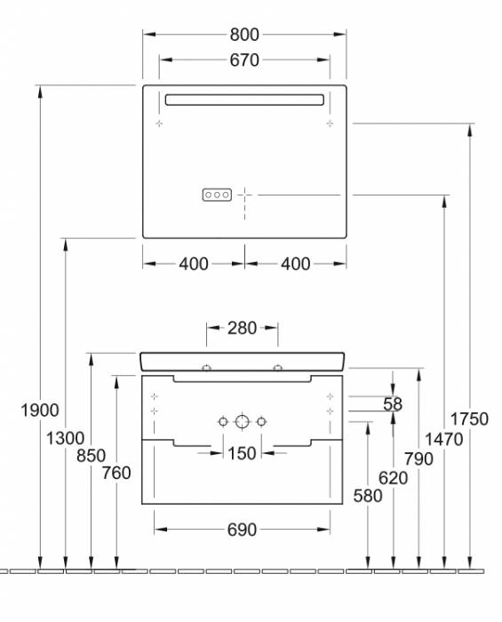 Тумба под раковину Villeroy&Boch SUBWAY 2.0 A696 00DH. Фото