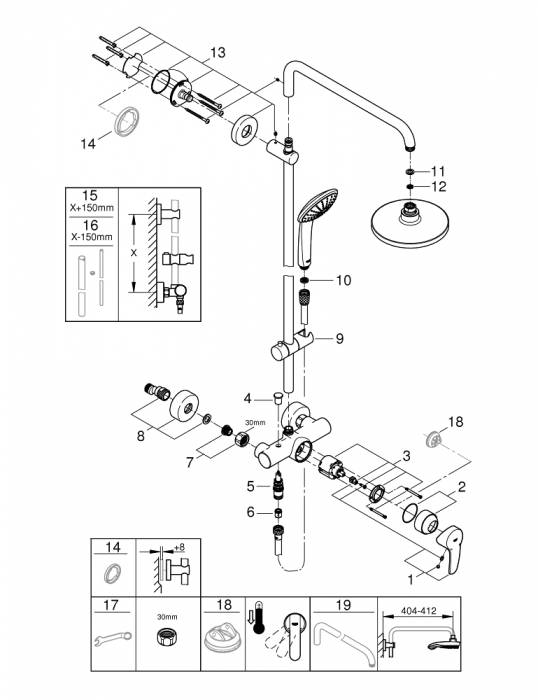GROHE 27473000 Euphoria Душевая система с однорычажным смесителем для душа 450 мм 9,4л. Фото