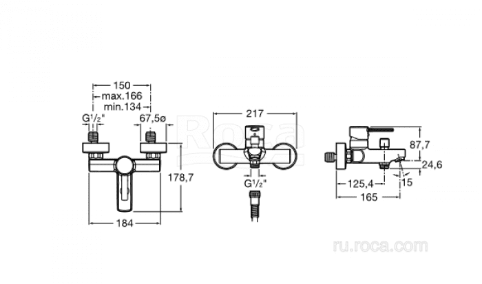 Смеситель ROCA Targa для ванны-душа A5A0260C0M. Фото