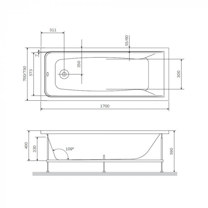 Каркас для ванны 170х75 см AM.PM Gem W90A-170-075W-R. Фото