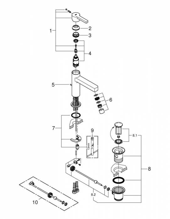 Смеситель для раковины GROHE Lineare 23443000. Фото