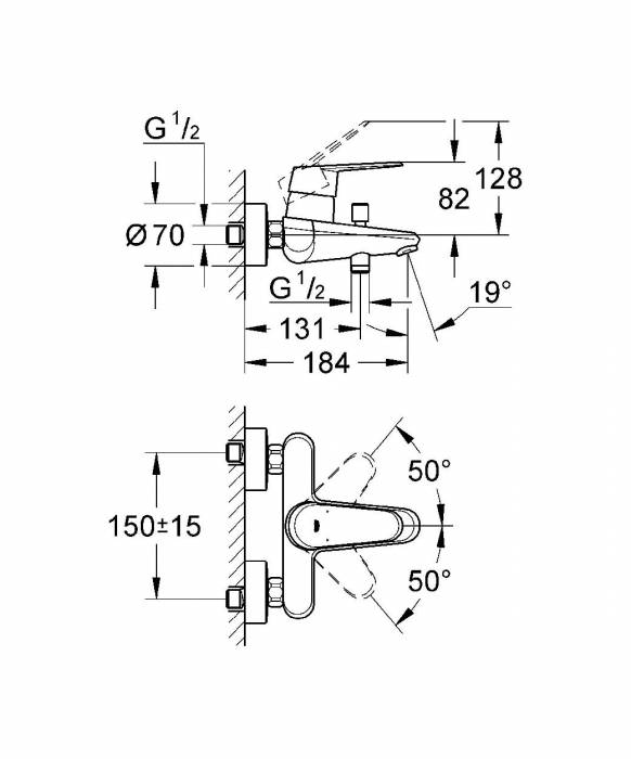 Смеситель для ванны GROHE Eurodisc Сosmopolitan 33390002. Фото