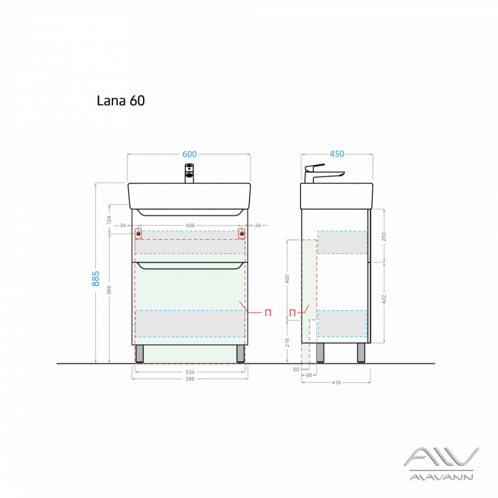 Тумба напольная с раковиной ALAVANN Lana 60. Фото