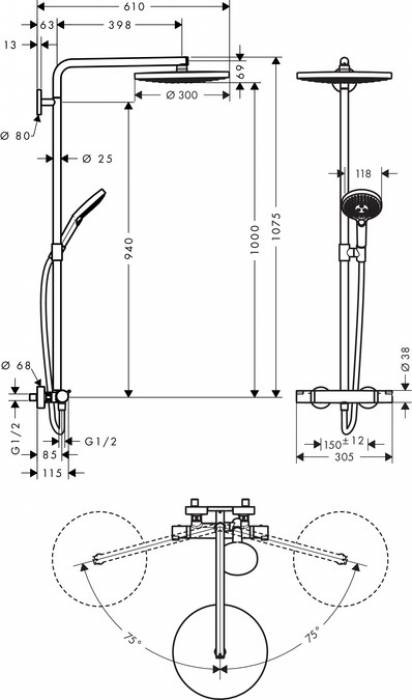 Душевая система HANSGROHE Raindance Select Showerpipe S300 2 jet 27133400. Фото