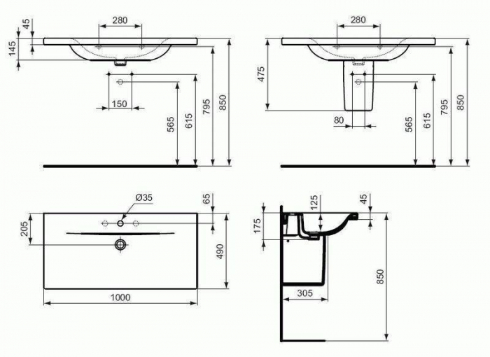 Раковина-столешница IDEAL STANDARD Connect 100х49 E812601. Фото