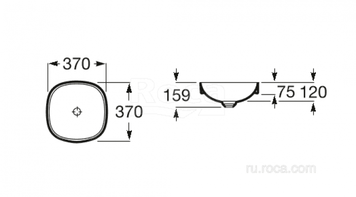 Раковина накладная ROCA Inspira Soft 37х37 32750R000. Фото