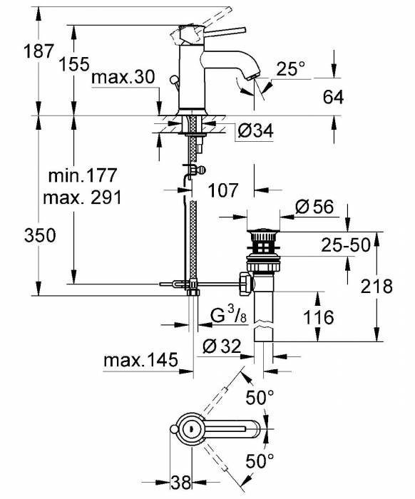 Смеситель для раковины GROHE BauClassic 23161000. Фото