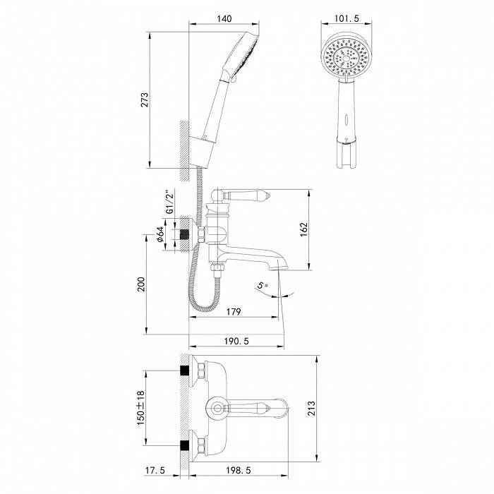 Смеситель для ванны с керамическим дивертором Oxford IDDIS OXFSB02i02. Фото