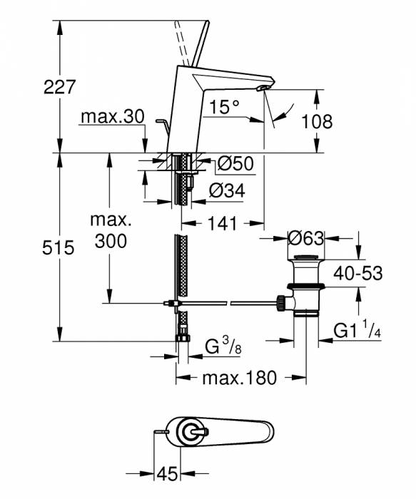 Смеситель для раковины GROHE Eurodisc Joystick  23427LS0. Фото